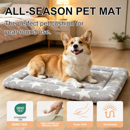 Dog Bed Mat, Reversible Crate Pad & Cute Dog Bed - Machine Washable Kennel Mat with Ultra Soft (Big&Small Stars Gray, 24" L*18" W*1.5" Th)