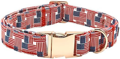 Independence Day Dog Collar, Summer Interwoven Flags Durable Metal Boy Dog Collars Adjustable Pet Collar for Small Medium Large Dogs
