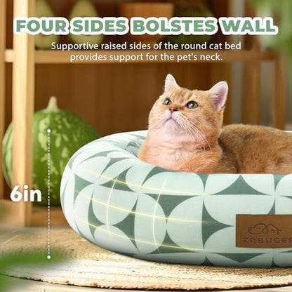 Zerbuger 20in Green Pattern Round Dog Bed Sofa for Dogs Cats, Washable