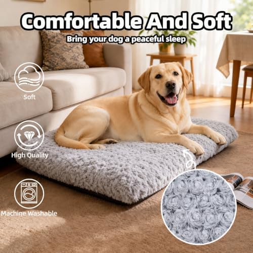 Extra Large Dog Bed, Plush Washable Pet Bed Mat, Dog Crate Bed 47"x31" Gray