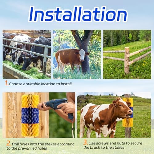 2PCS Livestock Scratch Brushes, Horse Scratcher Full Massage Brush Kit, Relieve Itching on Back, for Horse, Cattle, Sheep, Pig, Yellow