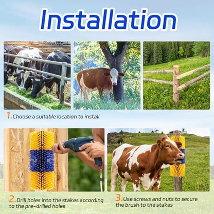 2PCS Livestock Scratch Brushes, Horse Scratcher Full Massage Brush Kit, Relieve Itching on Back, for Horse, Cattle, Sheep, Pig, Yellow