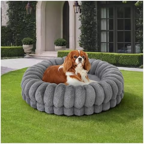 BALANCE Luxury Donut Dog Bed, 24 Inches Round Dog Beds for Small Dogs Washable, Orthopedic Calming Pet Bed for Puppy and Cats with Anti-Slip Bottom (Gray)