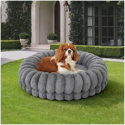 BALANCE Luxury Donut Dog Bed, 24 Inches Round Dog Beds for Small Dogs Washable, Orthopedic Calming Pet Bed for Puppy and Cats with Anti-Slip Bottom (Gray)
