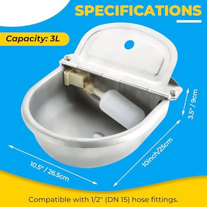 NATGAI Automatic 304 Stainless Steel Waterer Bowl Without Drainage Hole