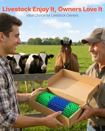 VEVOR Livestock Scratching Brush, 1PC Goat Scratcher Brush Post with 4 Screws, 16.9" x 7.5" Cow Scratcher for Back Itch Relief, Massage Grooming Scratch Tool for Horse Cattle Sheep Pig, Green & Blue