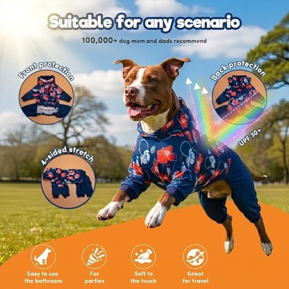 LovinPet Big Dogs Jammies, Dog Bodysuit, Floral Navy & Red Print, 2XL