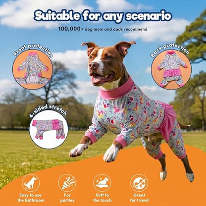LovinPet Large Breed Dog Pajamas Bodysuit, Unicorn Seafoam Print, 3XL