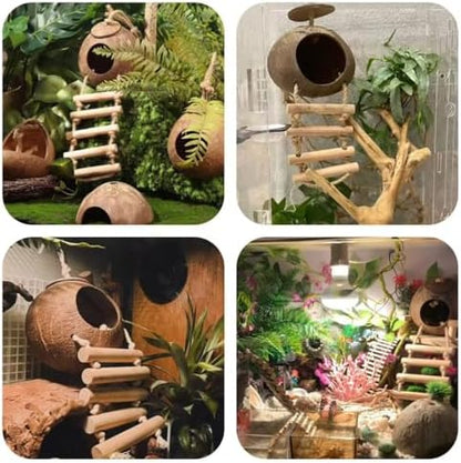 10PCS Crested Gecko Tank Accessories, Reptile Plants Bridge Vines, Coconut Shell with Ladder for Lizard, Chameleon Cage, Snakes, Hermit Crab, Leopard Gecko Tank Accessories, Terrarium Decor