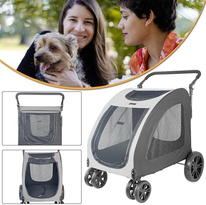 Foldable Pet Jogger Stroller for Large Dogs up to 110 lbs, Universal Wheel Dog Stroller for Single or Multiple Medium and Large Dogs (Grey)