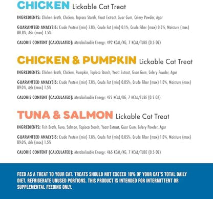Bundle of Weruva Puddy Pops Lickable Cat Treats in 3 flavors, Chicken, Tuna & Salmon, and Chicken & Pumpkin
