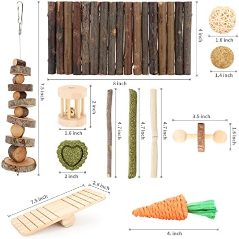Hamster Toys Guinea Pig Toys Hamster Wheel Hamster Cage Accessories Small Animal Molar Chew Toys for Chinchillas,Gerbils,Mice,Rats,Mouse,Rabbit,Bunny Hideout Seesaw (12 Different chew Toys)
