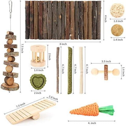 Hamster Toys Guinea Pig Toys Hamster Wheel Hamster Cage Accessories Small Animal Molar Chew Toys for Chinchillas,Gerbils,Mice,Rats,Mouse,Rabbit,Bunny Hideout Seesaw (12 Different chew Toys)