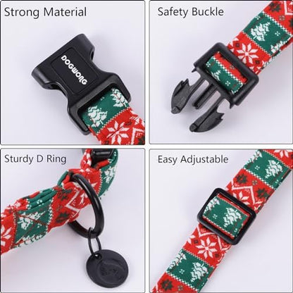 DOGWONG Christmas Cotton Dog Collar, Red Green Stripe Christmas Dog Collar Durable Soft Pet Collars Cute Red Necklace for Small Dogs