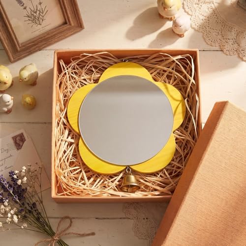 Sadnyy Extra Large Chicken Mirror Toy for Coop Flower Frame with Bell