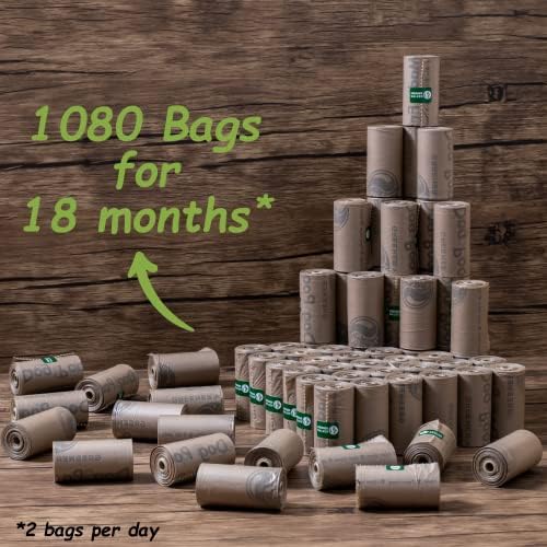 GREENER WALKER Poop Bags for Dog Waste, 1080 Doggy Waste Bags Extra Thick Strong 100% Leak-Proof (Brown)