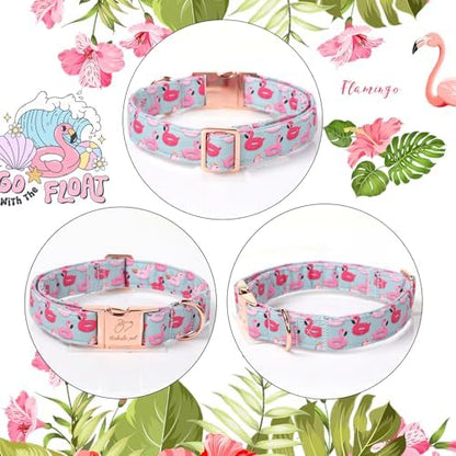 Adjustable Summer Dog Collar - Cute Pink Flamingo Dog Collars for Medium Dogs, Durable Boy Girl Dogs Heavy Duty Metal Buckle Collar M