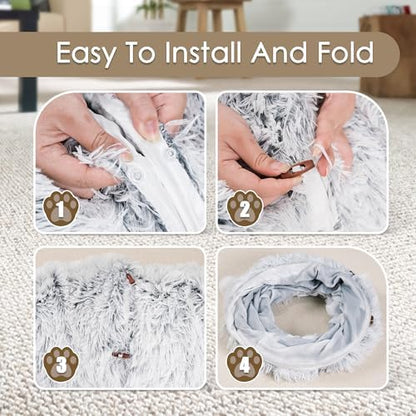 Baseola Fuzzy Cat Tunnel Bed for Indoor Cats, 2-in-1 Interactive Cat Toys