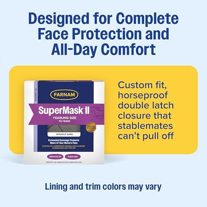 Farnam SuperMask II Horse Fly Mask Without Ears, Yearling, Color May Vary