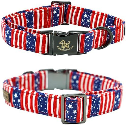 Independence Dog Collar, Patriotic Pet Collar with Flower American 4th of July Holiday Pet Sturdy Cotton Soft Flower Dog Boy Girl Adjustable Collars for X-Small Puppy