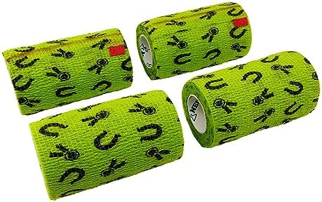 SyrFlex Cohesive Bandage 4” Green Horse Shoes and Ribbons 4pk