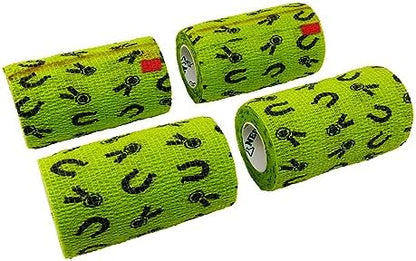 SyrFlex Cohesive Bandage 4” Green Horse Shoes and Ribbons 4pk