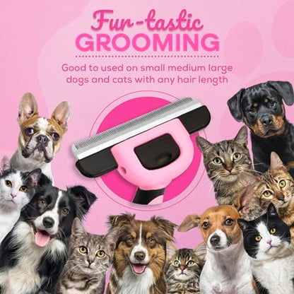 Sinko Deshedding Tool for Dogs & Cats, Pet Grooming Brush, Skin Friendly Deshedding Tool, Dog Brush for Shedding, Effectively Reduces Shedding by up to 95% for Short Medium Long Pet Hair (Pink)