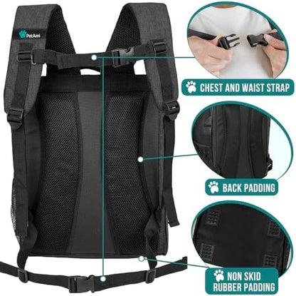 PetAmi Dog Backpack Carrier Airline Approved Cat Pet Puppy Bag, Charcoal