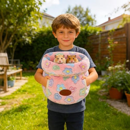 YUEPET Guinea Pig Bed Cuddle Cave, Warm Fleece Hideout, Pink Flower
