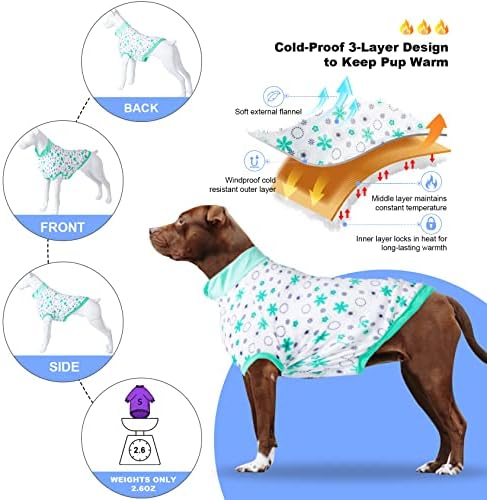 LovinPet Coat Onesie for Large Dog: Warm Flannel Fabric Multi Floral Mint Prints Dog Apparel, Updated Sweater for Dogs, Cozy Dog Winter Coat for Cold Weather,Green