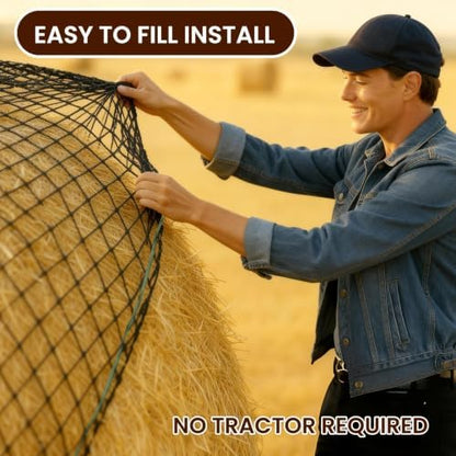 5x5 FT Round Bale Hay Net, 2-Inch Slow Feed for Horses and Goats