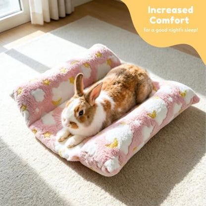 Rabbit Bed with Pillows, Dual-Sided 17"x15" Washable Lounger Pad