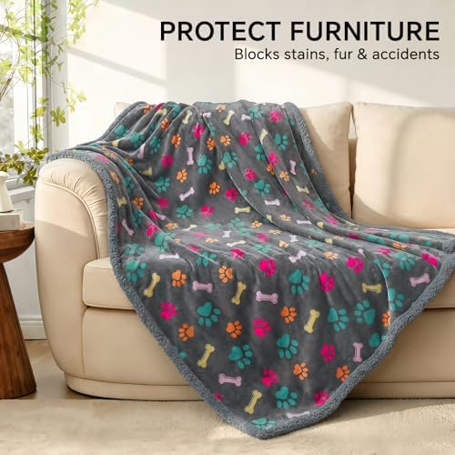 Luciphia Waterproof Dog Blanket Reversible Sherpa Fleece for Large Dogs Cat