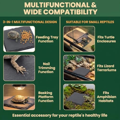3.9 Inch Square Reptile Basking Platform Slate, Rock Feeding Slate Tile Habitat for Reptiles, Bearded Dragon Basking Resting Platform for Tortoise Lizard Gecko