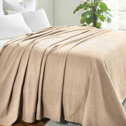 Superior Diamond Weave Blanket, 100% Cotton Cover for Home, Couch, Bed, Soft, Warm Blankets, Boho Aesthetic, Comfy, Cozy, and Cute Covers, Decorative Bedding Essentials, King, Khaki