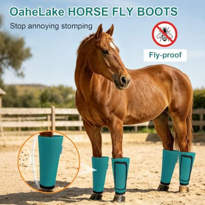 Fly Boots for Horses Set of 4, Equine Loose Fitting Leggings (Turquoise)