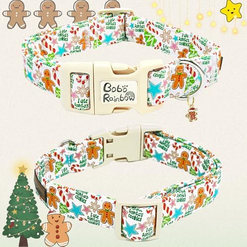 Dog Collars, Christmas Pet Collar Holiday Dog Collar Gingerbread Man Print Pet Collar Durable Collar Cute Dog Collar Boy Girl Dog Collars Adjustable Dog Collar for X-Small Dogs
