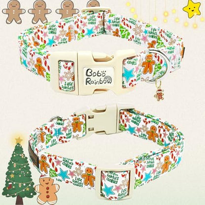 Dog Collars, Christmas Pet Collar Holiday Dog Collar Gingerbread Man Print Pet Collar Durable Collar Cute Dog Collar Boy Girl Dog Collars Adjustable Dog Collar for X-Small Dogs