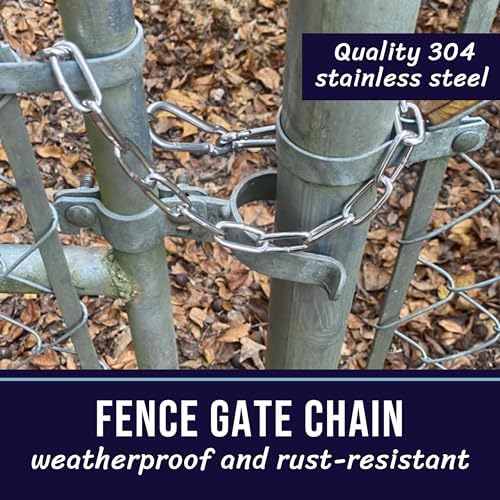 304 Stainless Steel Gate Chain 550lbs Capacity - 20" x 5/32" with M7 Carabiners, Chain Link Gate Latch for Outdoor Fence Livestock, Safety Hanging Metal Chain with 4 Carabiners, Black, 2 Pack