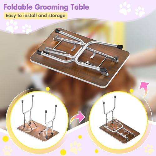 Lyromix 36'' Stainless Steel Pet Dog Grooming Table, Arm/Noose/Tray, Purple