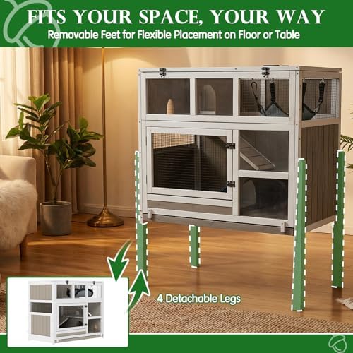 3-Story Guinea Pig Cage with Stand, Wooden Indoor Habitat