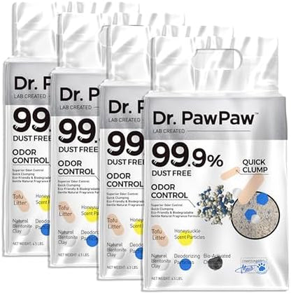 Tofu Cat Litter, Dr. PawPaw Clumping Cat Litter, Honeysuckle Scent 18 lb, Dust-Free Keep Kitty Tidy, Superior Odor Control Keep Step Fresh
