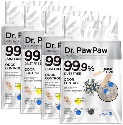 Tofu Cat Litter, Dr. PawPaw Clumping Cat Litter, Honeysuckle Scent 18 lb, Dust-Free Keep Kitty Tidy, Superior Odor Control Keep Step Fresh