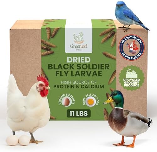 Black Soldier Fly Larvae for Chickens & Ducks – 11lb Dried Worms & Grubs – High Protein & Calcium Mealworms Alternative | Dried Black Fly Larvae for Chickens Bulk – Non-GMO, Farmed in North America