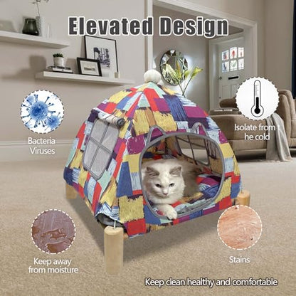 Pozico Portable Cat Tent Bed – Lightweight Foldable Cat House with Soft Washable Cushion, Warm Enclosed Cave for Kittens, Indoor Cats & Small Dogs