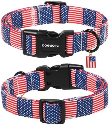 DOGWONG American Flag Dog Collar, 4th of July Patriotic Dog Collar,Independence Day Dogs Collars for Medium Lrage Dogs, Neck 15.3-23.6 inches
