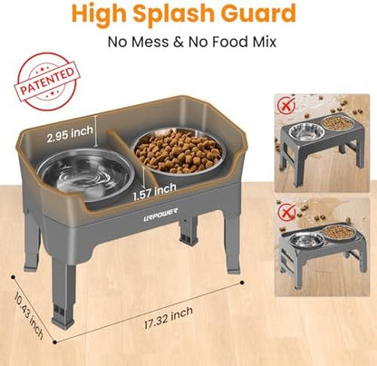 URPOWER Elevated Dog Bowls, 3-in-1 Double Deck Raised Dog Bowl Stand