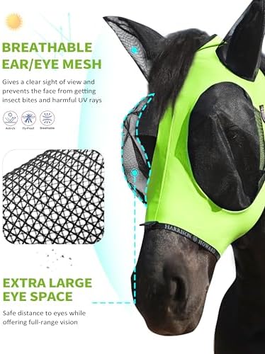 Harrison Howard Horse Fly Mask with Forelock Opening Stretch Breathable and Comfortable for Horses UV -Protection Fluorescent Yellow M