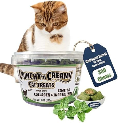 Fieldcrest Farms Collagen Cat Treats, Catnip, Crunchy & Creamy, 8 oz Tub