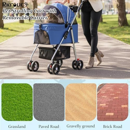 3 in 1 Pet Stroller for Dogs Cats Foldable Jogger with Detachable Carrier